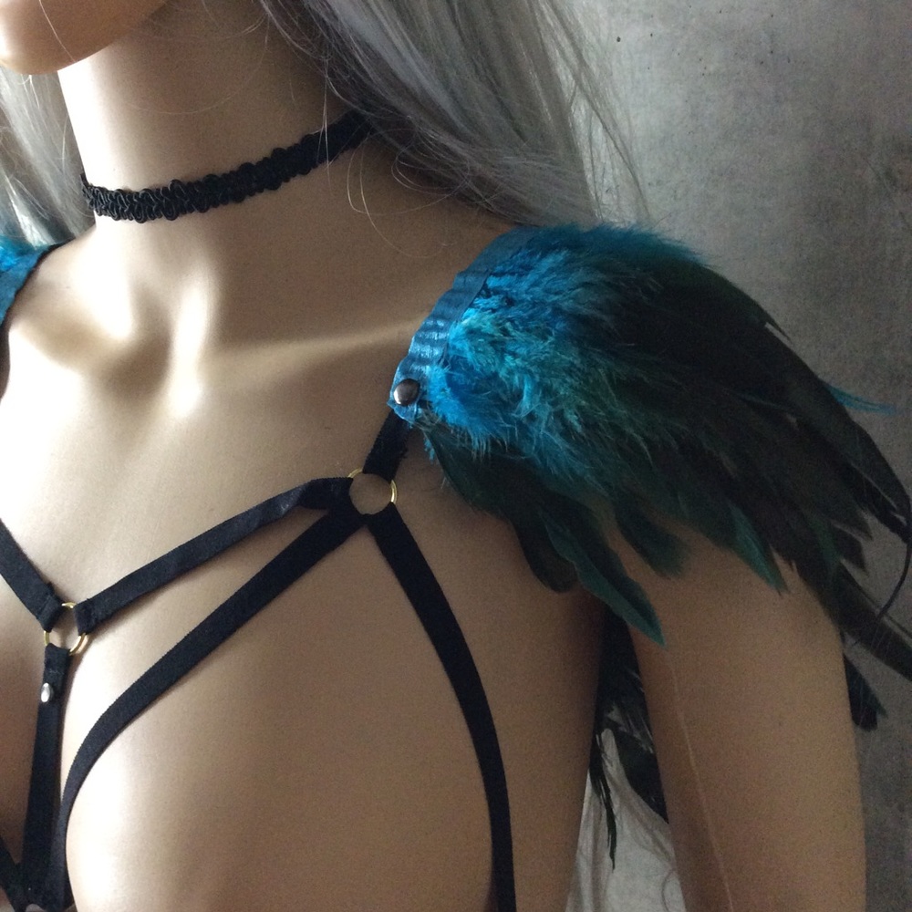 🎀 2X (3PC:SET) GOGO FEATHER TWIN PAIR COVER UP BURNINGMAN STYLE DANCER FESTIVAL - Picture 2 of 7